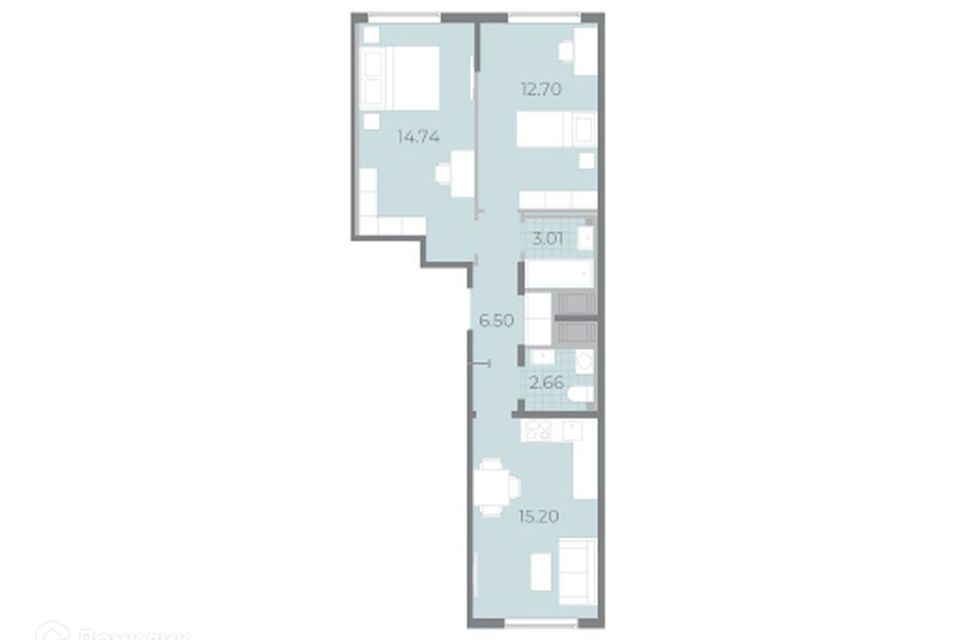 Продаётся 2-комнатная квартира, 56.4 м²