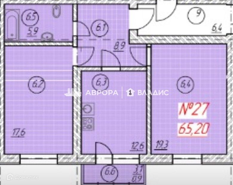 Продаётся 2-комнатная квартира, 65.2 м²