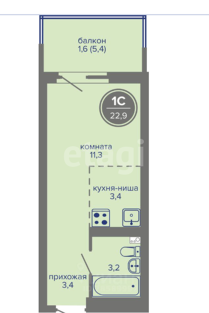 Продаётся студия, 22.8 м²