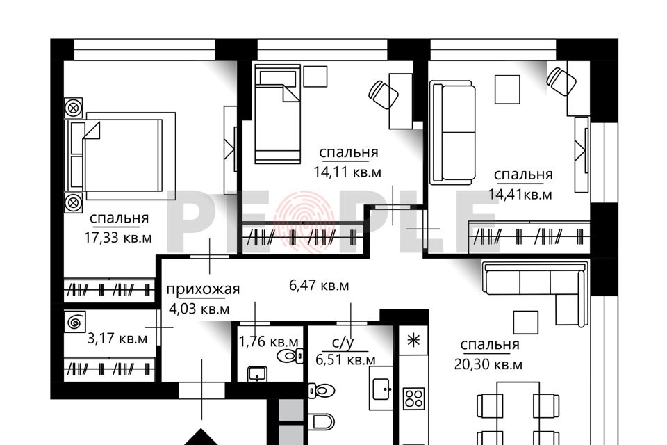 Продаётся 4-комнатная квартира, 88.09 м²