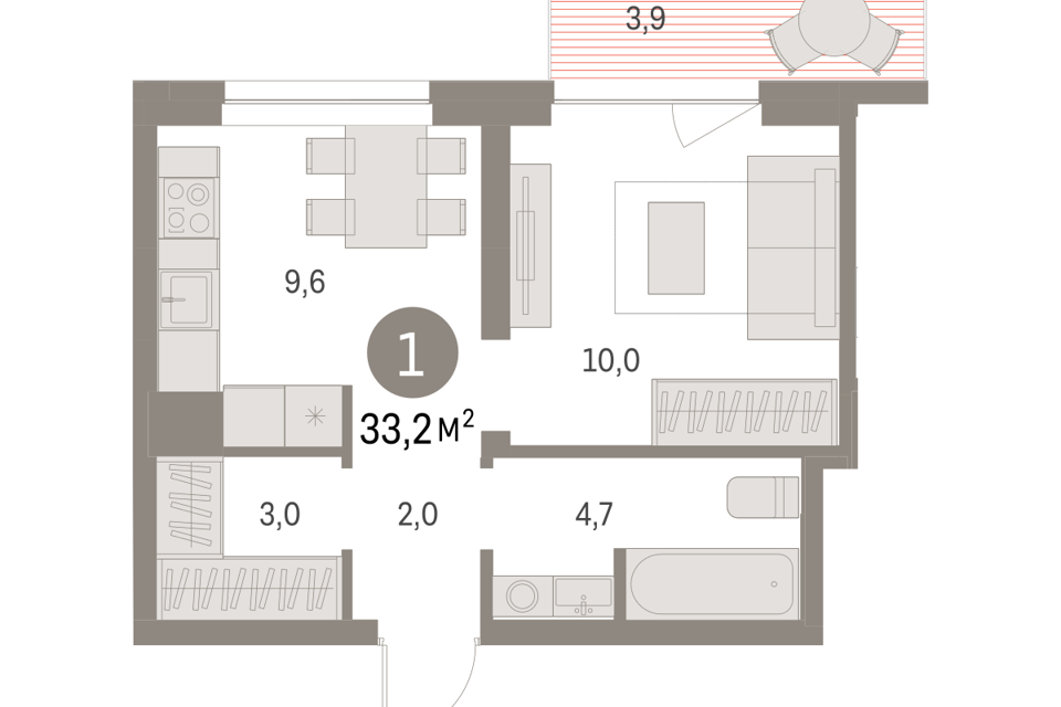 Продаётся 1-комнатная квартира, 33.15 м²