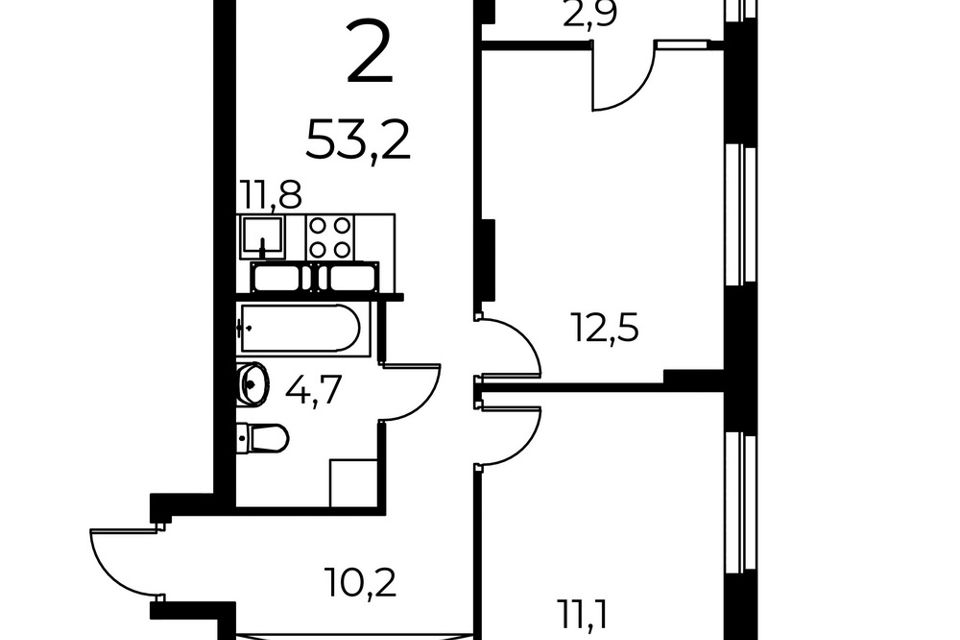 Продаётся 2-комнатная квартира, 53.2 м²