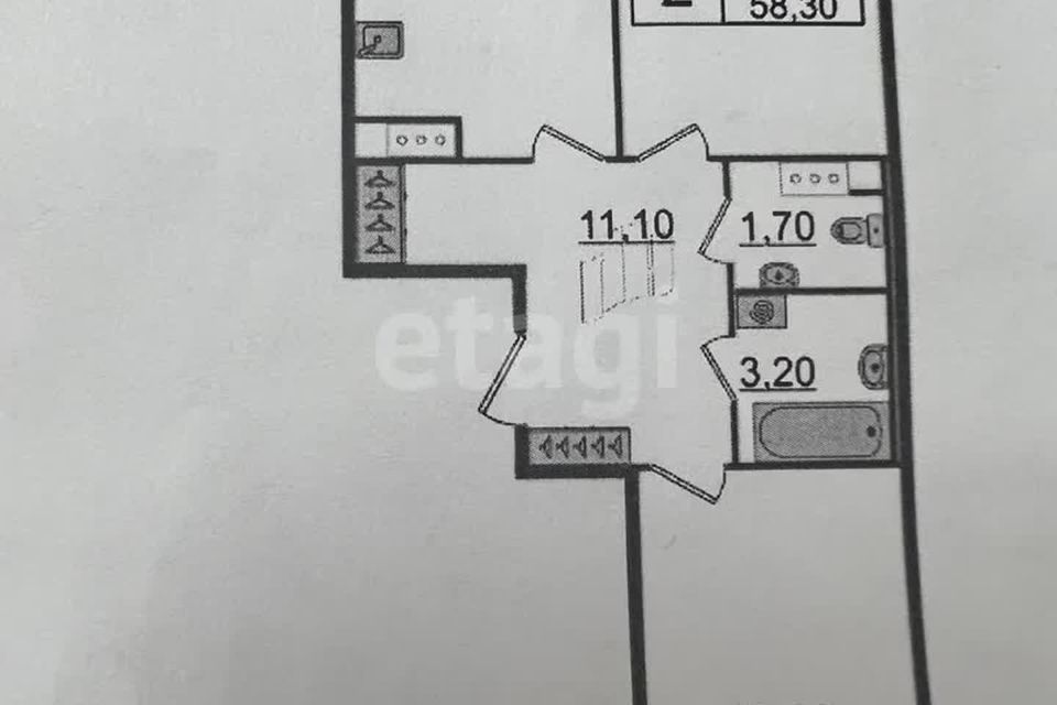 Продаётся 2-комнатная квартира, 59.4 м²