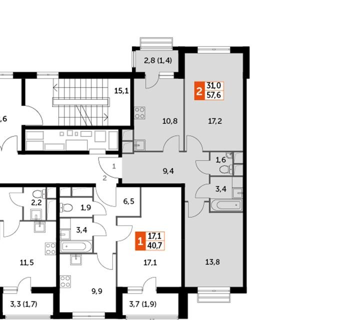 Продаётся 2-комнатная квартира, 57.6 м²