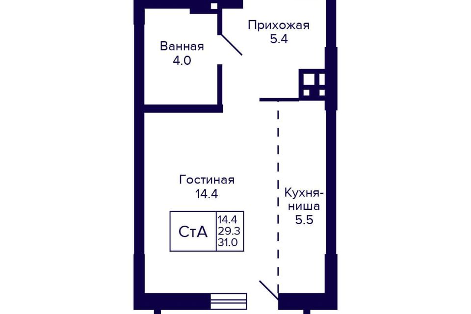 Продаётся студия, 31 м²