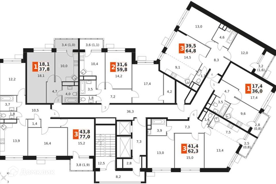 Продаётся 1-комнатная квартира, 37.8 м²
