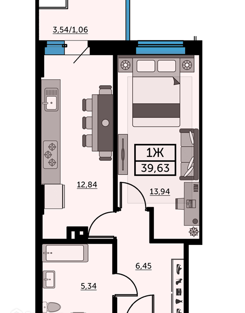 Продаётся 1-комнатная квартира, 40.2 м²