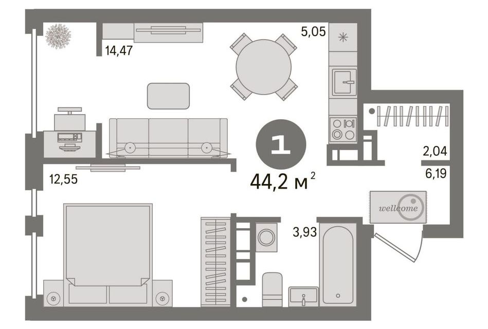 Продаётся 1-комнатная квартира, 44.2 м²