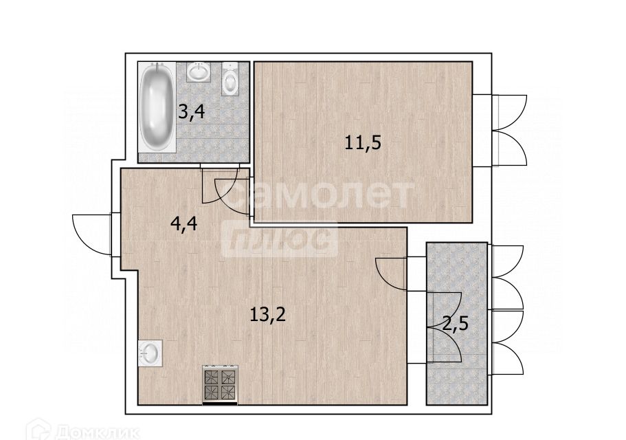 Продаётся 1-комнатная квартира, 32.5 м²
