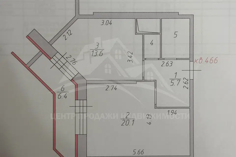 Продаётся 1-комнатная квартира, 44.1 м²