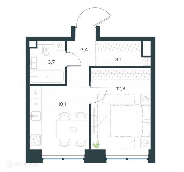 Продаётся 1-комнатная квартира, 33.1 м²