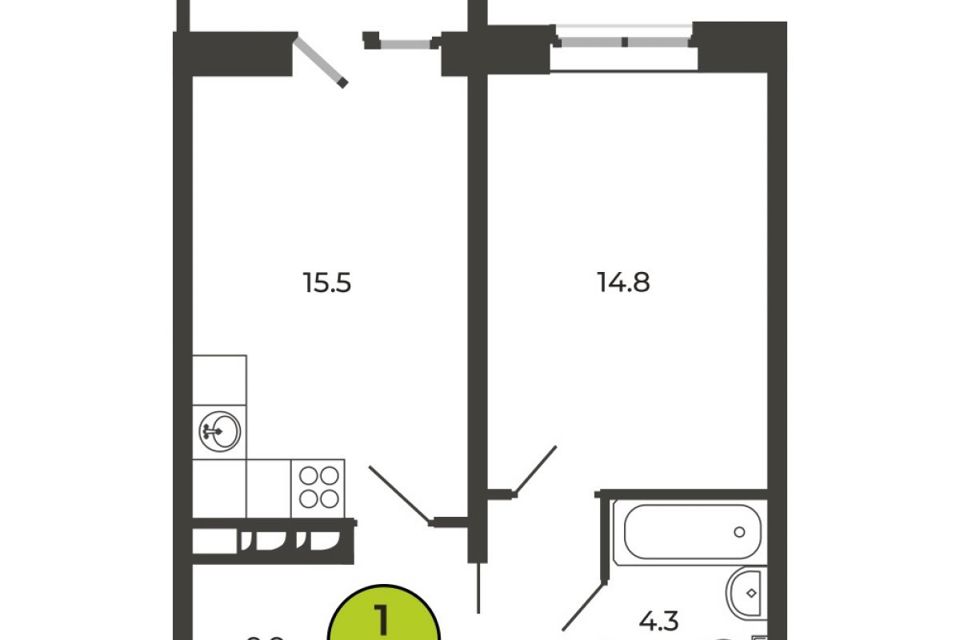 Продаётся 1-комнатная квартира, 46.9 м²