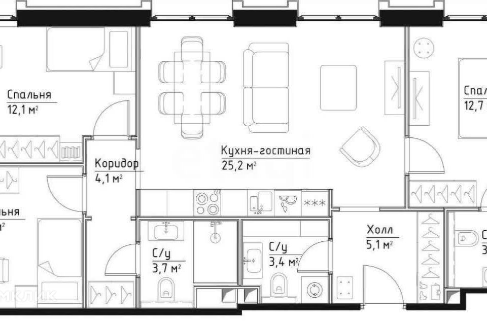 Продаётся 4-комнатная квартира, 79.5 м²