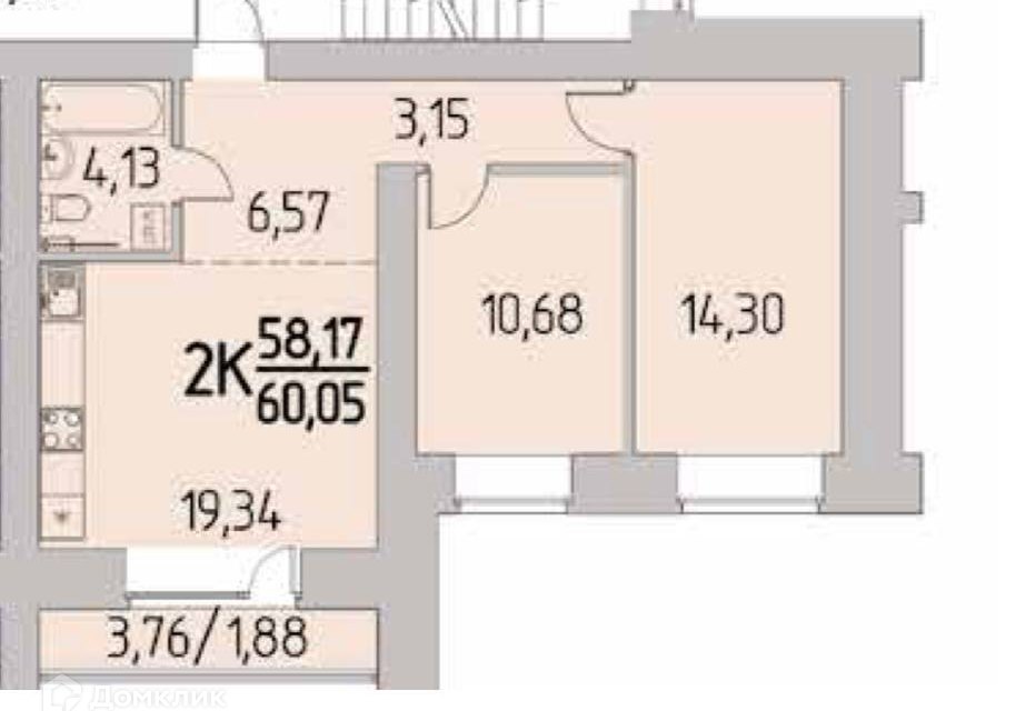 Продаётся 2-комнатная квартира, 60 м²
