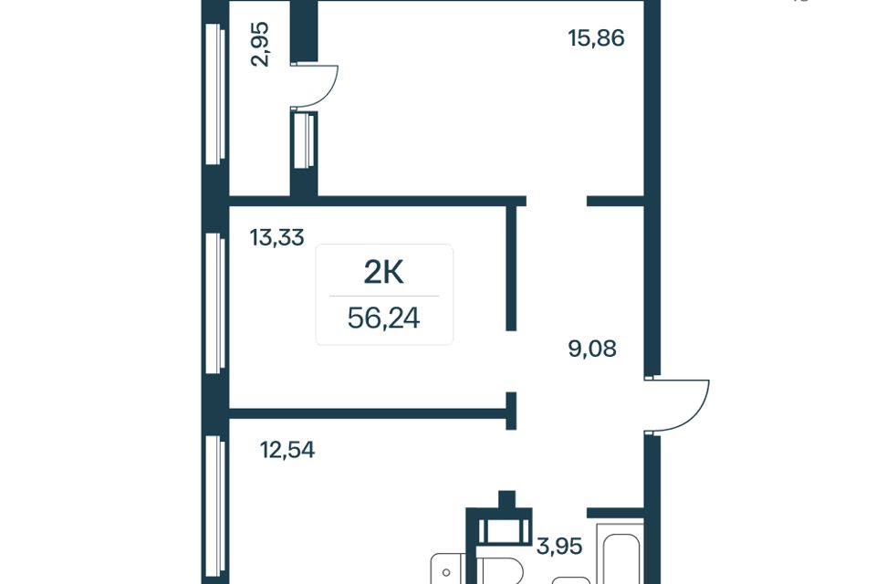 Продаётся 2-комнатная квартира, 53.6 м²