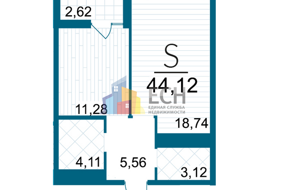 Продаётся 1-комнатная квартира, 44.12 м²
