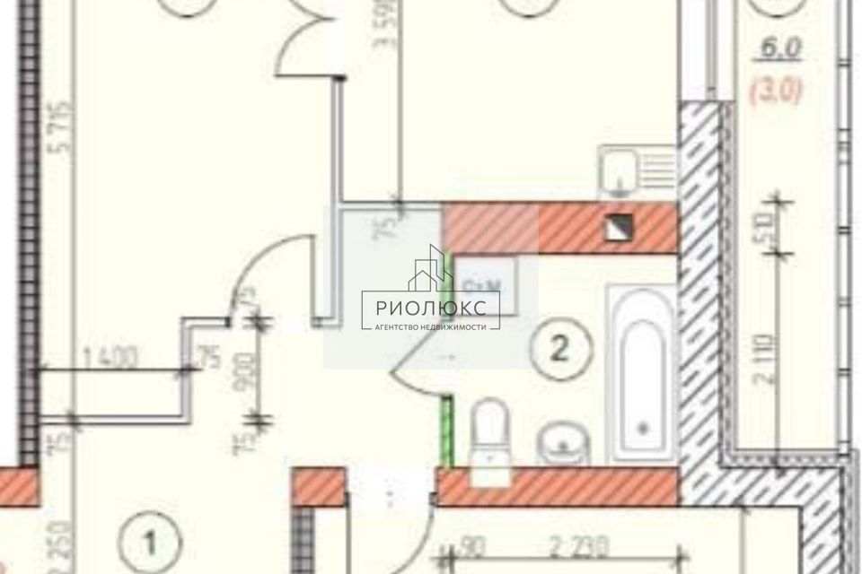Продаётся 2-комнатная квартира, 62.55 м²