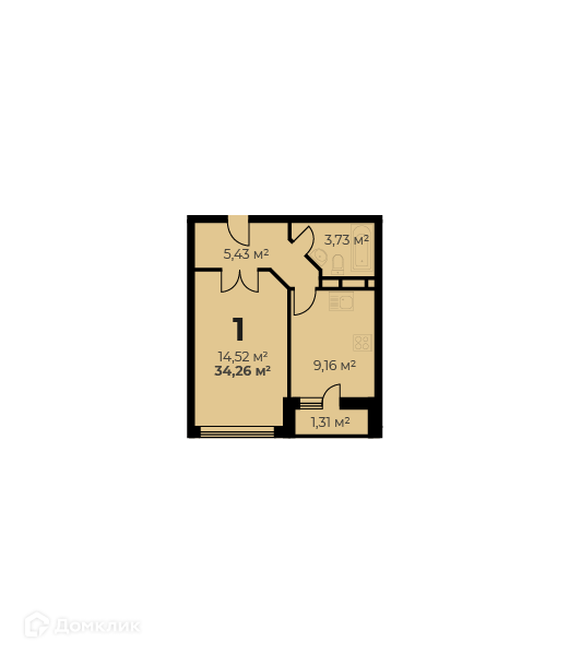 Продаётся 1-комнатная квартира, 32.8 м²
