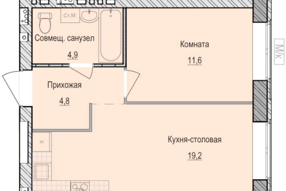 Продаётся 1-комнатная квартира, 40.5 м²
