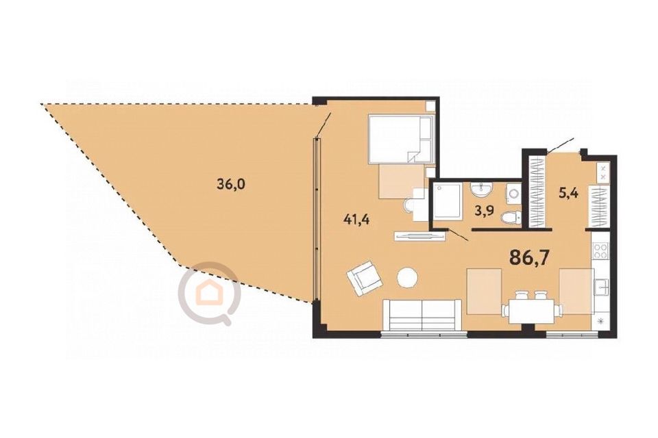 Продаётся 2-комнатная квартира, 86 м²