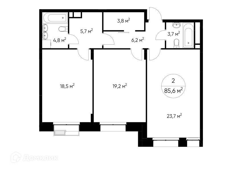 Продаётся 2-комнатная квартира, 85.6 м²