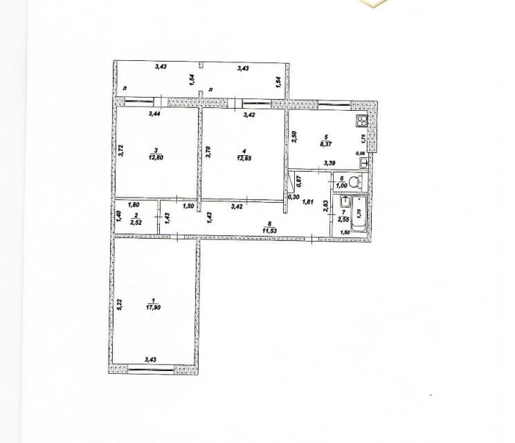 Продаётся 3-комнатная квартира, 69.3 м²