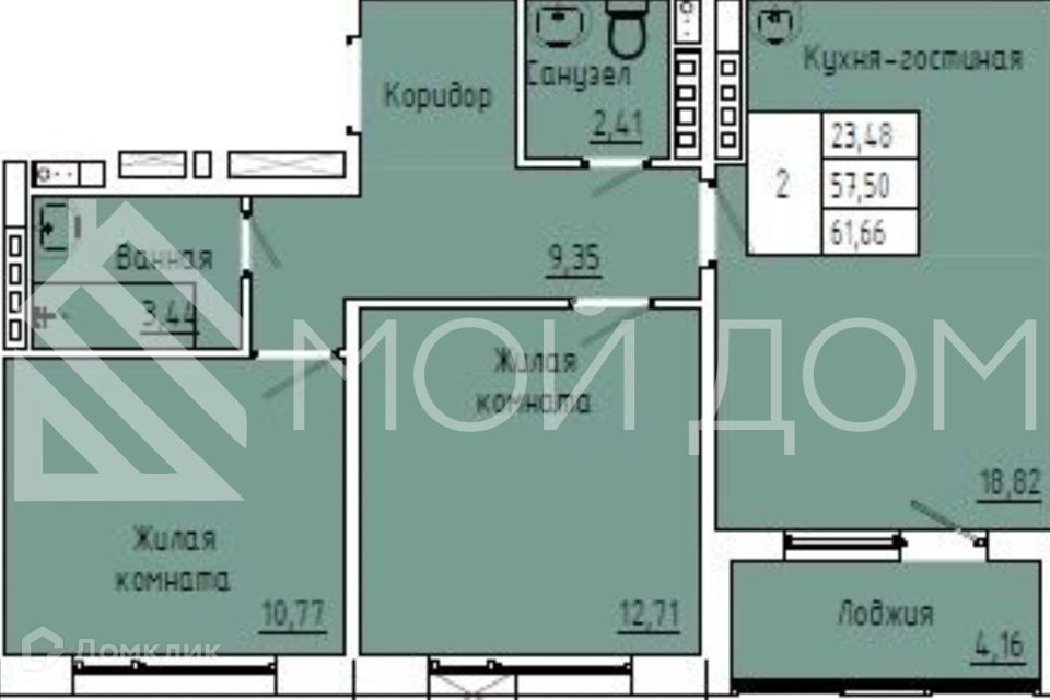Продаётся 2-комнатная квартира, 60 м²