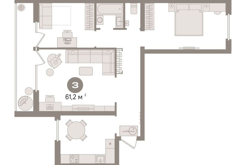 Продаётся 3-комнатная квартира, 61.2 м²