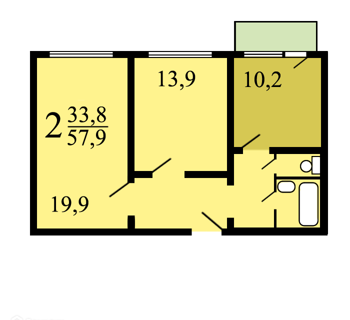 Продаётся 2-комнатная квартира, 56.7 м²