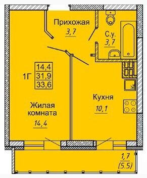Продаётся 1-комнатная квартира, 37.4 м²