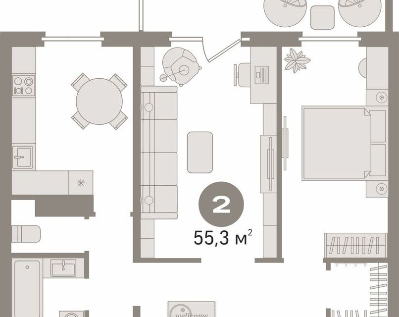 Продаётся 2-комнатная квартира, 55.3 м²
