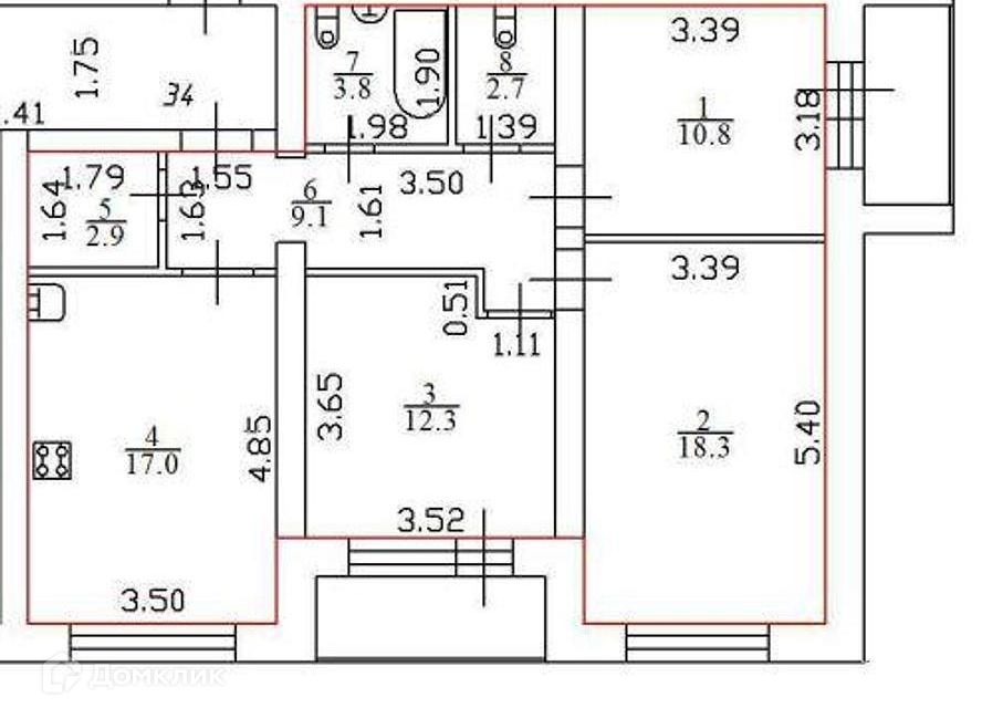 Продаётся 3-комнатная квартира, 76.9 м²