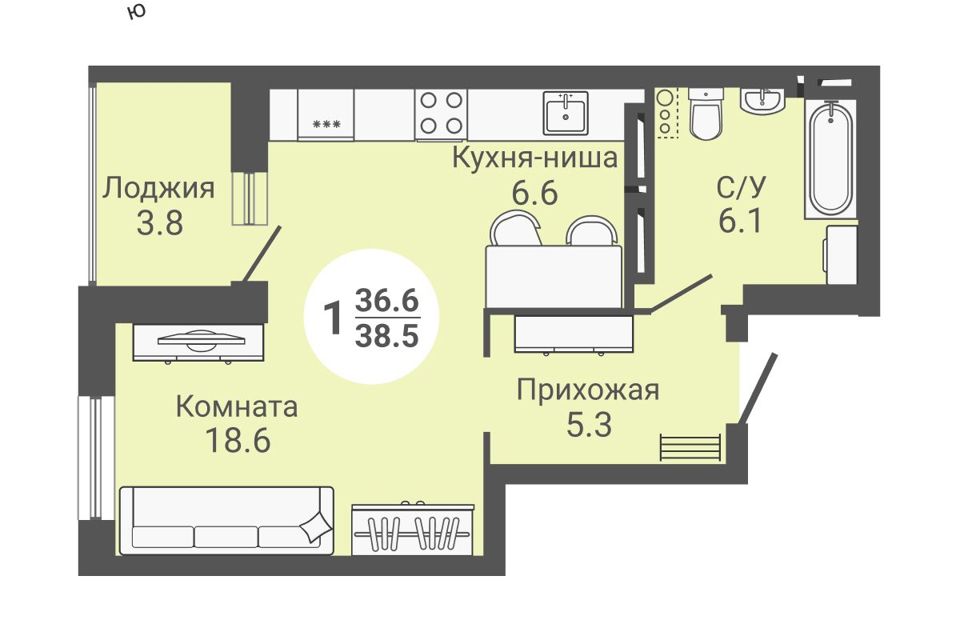 Продаётся студия, 38.5 м²