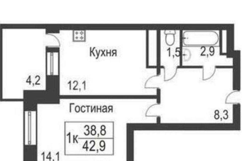 Продаётся 1-комнатная квартира, 39.2 м²