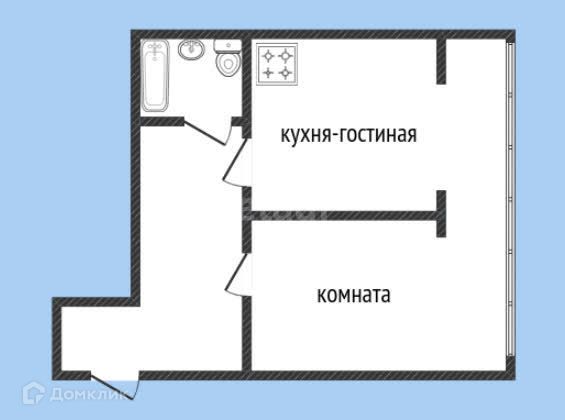 Продаётся 1-комнатная квартира, 43.3 м²
