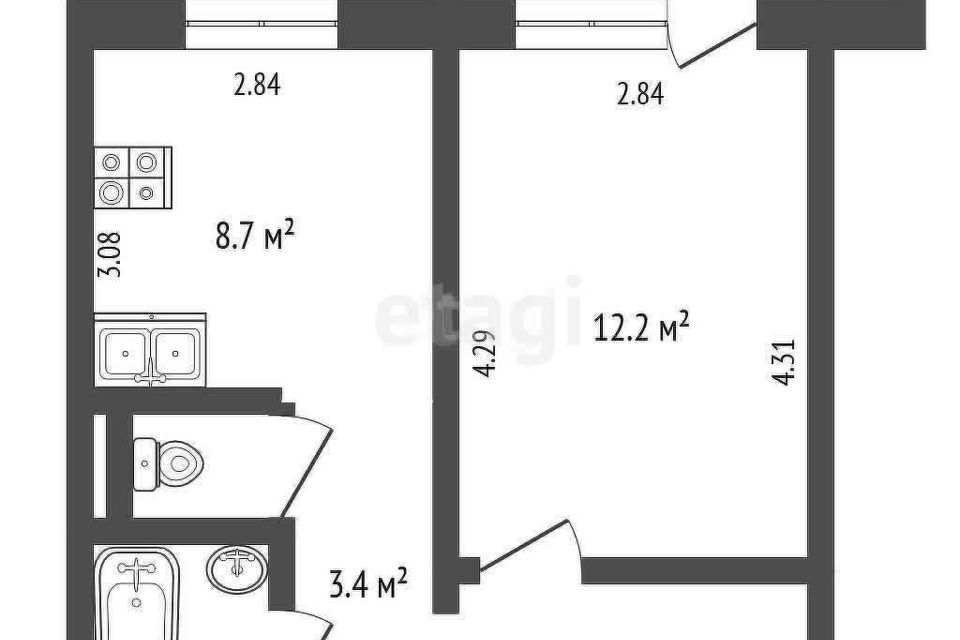 Продаётся 1-комнатная квартира, 31.9 м²