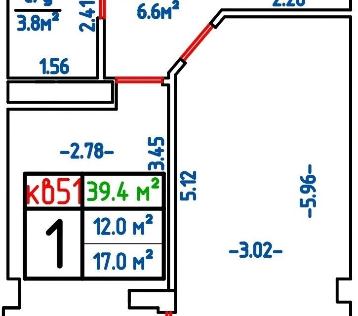 Продаётся 1-комнатная квартира, 39.4 м²