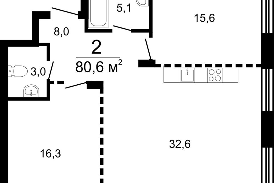 Продаётся 2-комнатная квартира, 81.1 м²