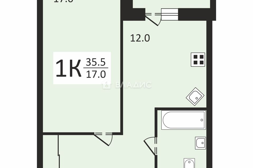 Продаётся 1-комнатная квартира, 35.5 м²