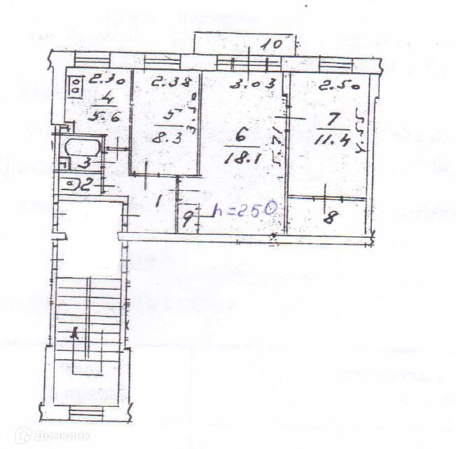 Продаётся 3-комнатная квартира, 55 м²