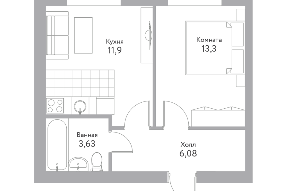 Продаётся 1-комнатная квартира, 34.9 м²