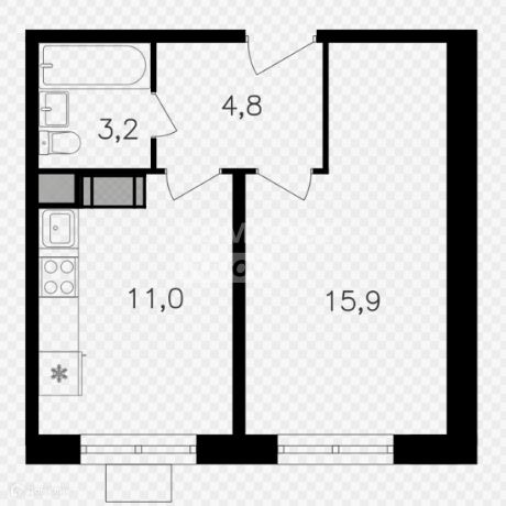 Продаётся 1-комнатная квартира, 34.9 м²