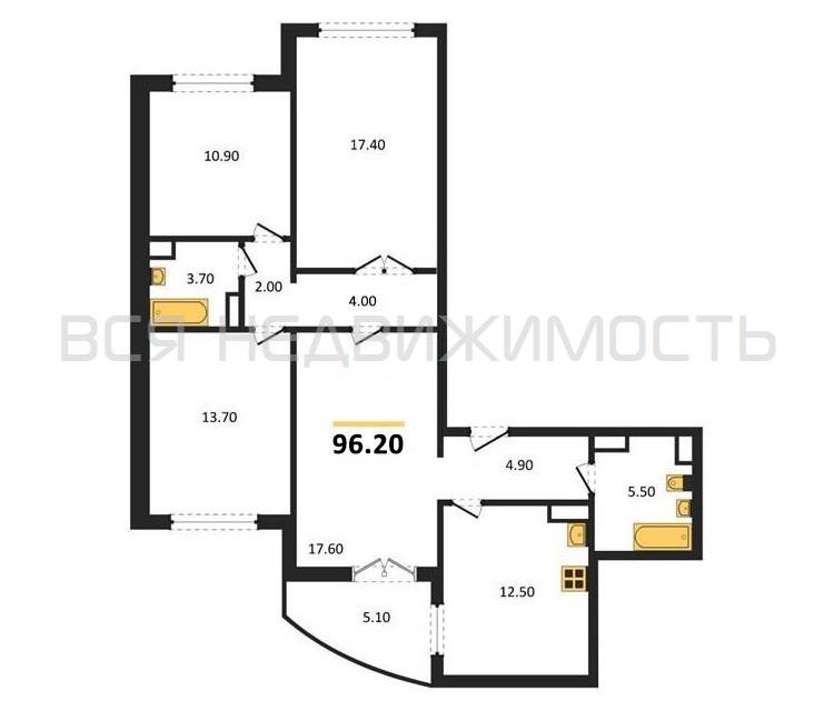 Продаётся 4-комнатная квартира, 91.6 м²