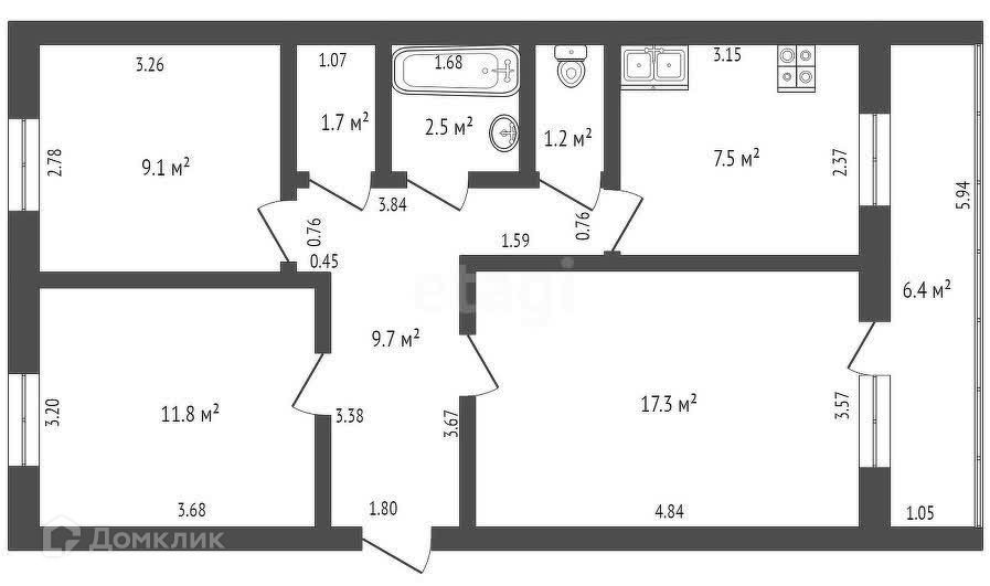 Продаётся 3-комнатная квартира, 61 м²
