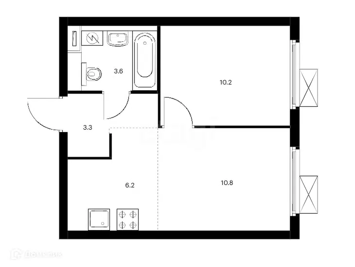 Продаётся 1-комнатная квартира, 34.1 м²