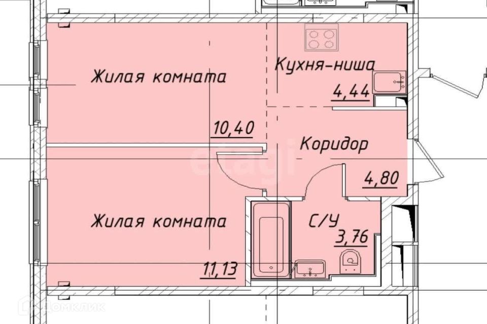 Продаётся 2-комнатная квартира, 37.6 м²