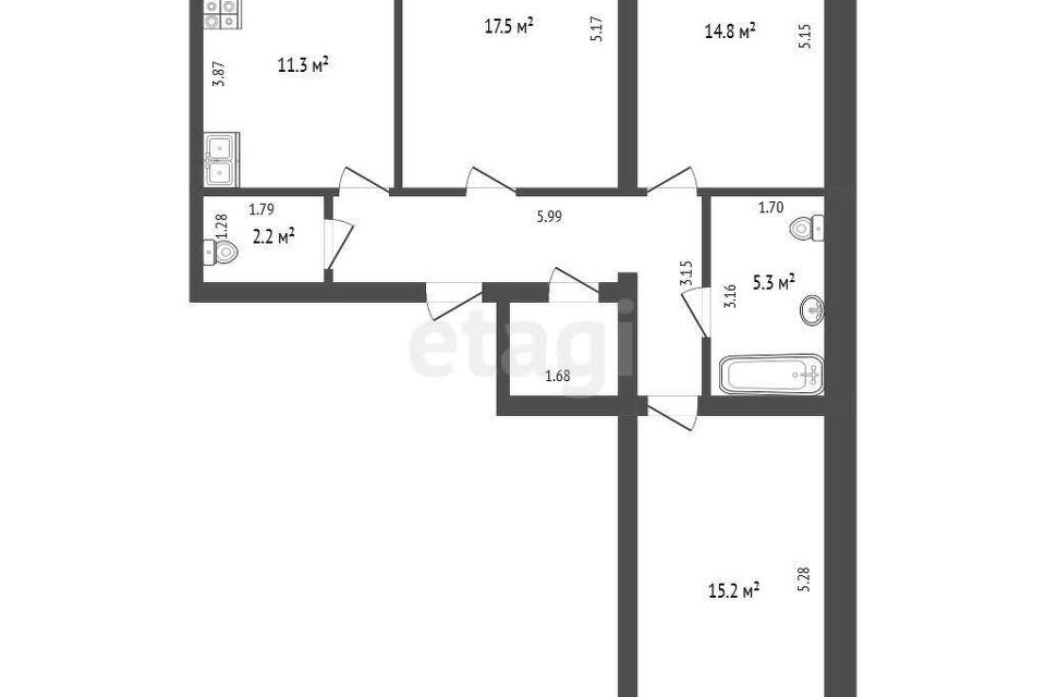 Продаётся 3-комнатная квартира, 80 м²