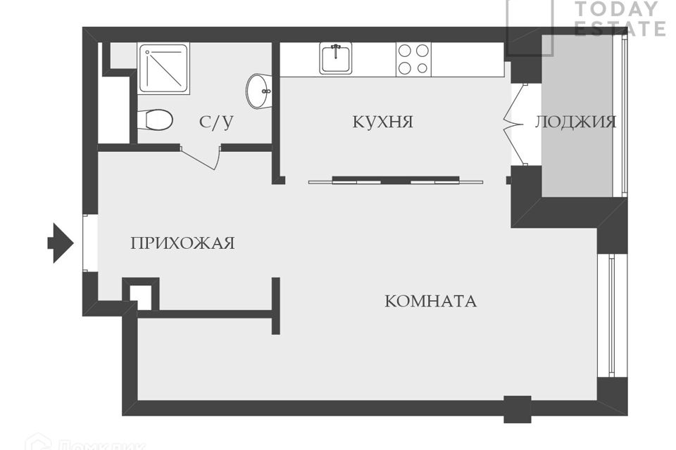 Продаётся 1-комнатная квартира, 45.3 м²