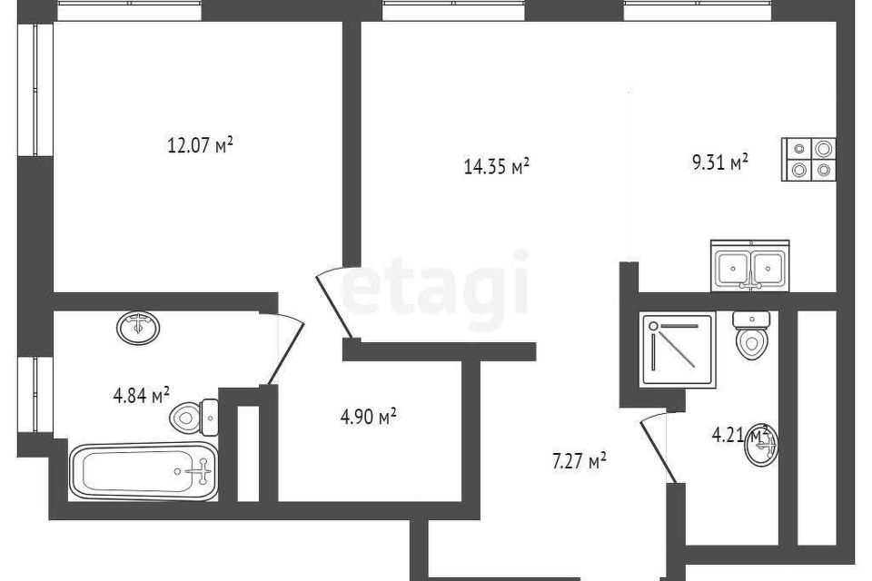 Продаётся 2-комнатная квартира, 63 м²