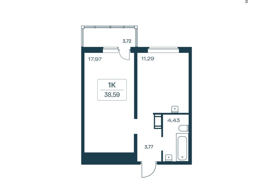 Продаётся 1-комнатная квартира, 37.3 м²
